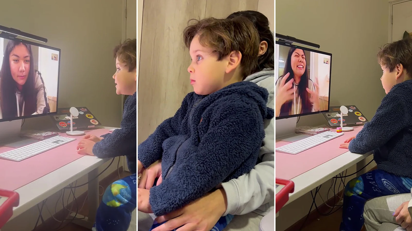 Thomas y Carol Jiménez conversando sobre astronomía por videollamada, en la imagen publicada por Infobae