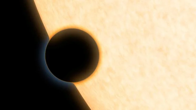 Recreación de un planeta pasando por delante de su estrella